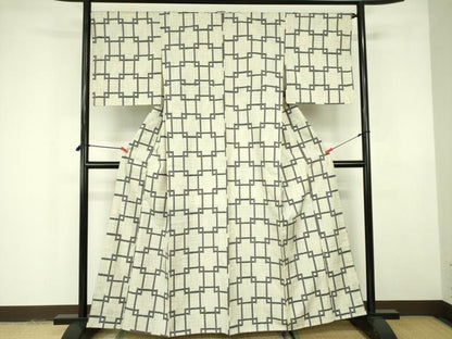 平和屋着物■上質な紬 幾何学文様 正絹 逸品 DABE1956op
