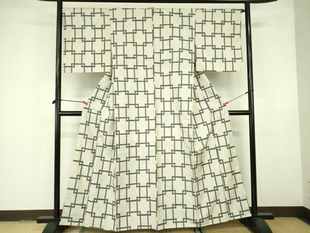 平和屋着物■上質な紬 幾何学文様 正絹 逸品 DABE1956op