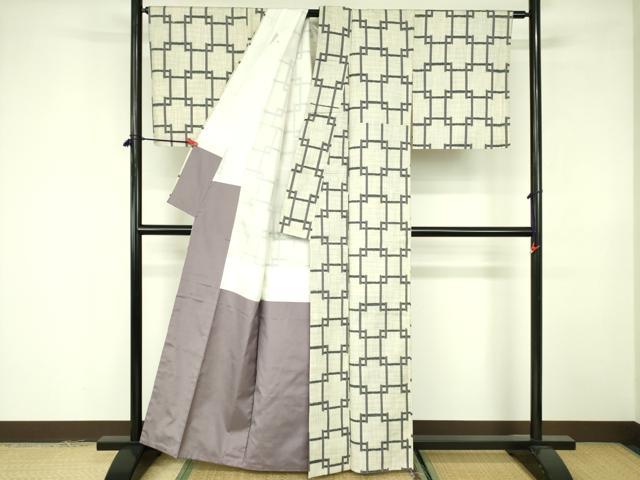 平和屋着物■上質な紬 幾何学文様 正絹 逸品 DABE1956op