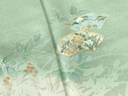 平和屋着物■訪問着 駒刺繍 地紙花文 暈し染め 金銀彩 正絹 逸品 DABE1973op