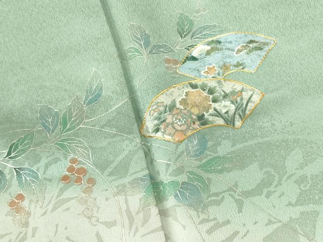 平和屋着物■訪問着 駒刺繍 地紙花文 暈し染め 金銀彩 正絹 逸品 DABE1973op