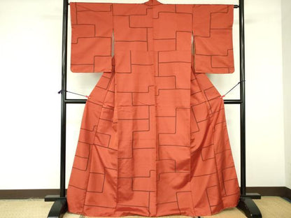 平和屋着物■上質な紬 幾何学文様 正絹 逸品 DABE1979op