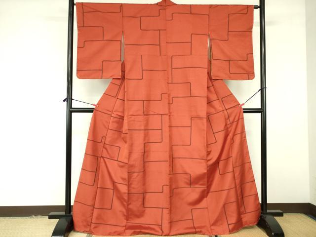 平和屋着物■上質な紬 幾何学文様 正絹 逸品 DABE1979op