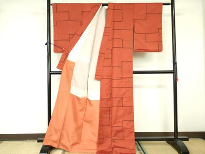 平和屋着物■上質な紬 幾何学文様 正絹 逸品 DABE1979op