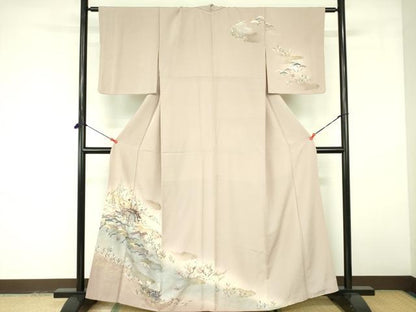 平和屋着物■訪問着 飛鶴風景花文 暈し染め 金銀彩 正絹 逸品 DABE1982op