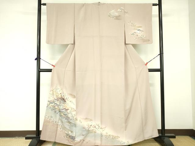 平和屋着物■訪問着 飛鶴風景花文 暈し染め 金銀彩 正絹 逸品 DABE1982op