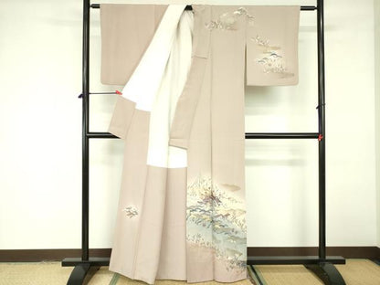 平和屋着物■訪問着 飛鶴風景花文 暈し染め 金銀彩 正絹 逸品 DABE1982op