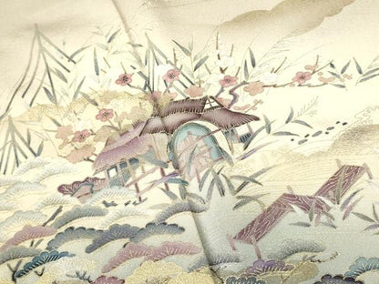 平和屋着物■訪問着 飛鶴風景花文 暈し染め 金銀彩 正絹 逸品 DABE1982op