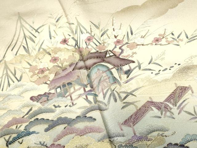平和屋着物■訪問着 飛鶴風景花文 暈し染め 金銀彩 正絹 逸品 DABE1982op