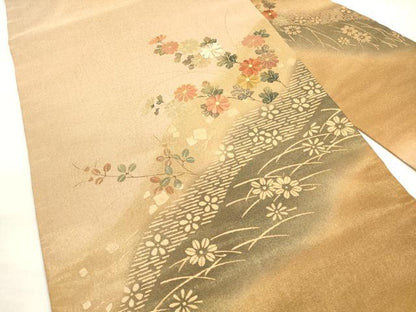 平和屋着物◎九寸名古屋帯 刺繍 草花文 金糸 金彩 正絹 逸品 DABE2001xg