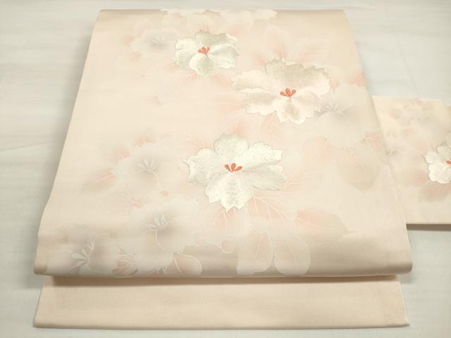 平和屋着物◎九寸名古屋帯 刺繍 草花文 正絹 逸品 DABE2005xg