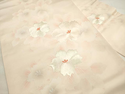 平和屋着物◎九寸名古屋帯 刺繍 草花文 正絹 逸品 DABE2005xg
