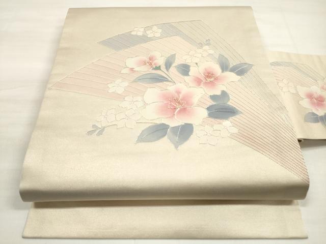平和屋着物◎九寸名古屋帯 駒刺繍 草花文 金銀糸 正絹 逸品 DABE2013xg