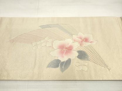 平和屋着物◎九寸名古屋帯 駒刺繍 草花文 金銀糸 正絹 逸品 DABE2013xg