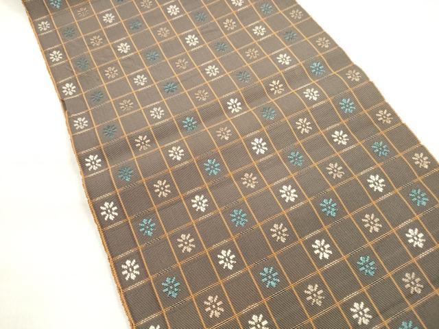 平和屋着物◎六寸帯 一重帯 格子花文 正絹 逸品 DABE2017xg