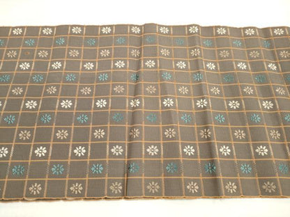 平和屋着物◎六寸帯 一重帯 格子花文 正絹 逸品 DABE2017xg