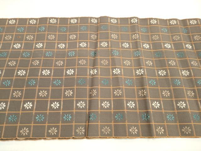 平和屋着物◎六寸帯 一重帯 格子花文 正絹 逸品 DABE2017xg
