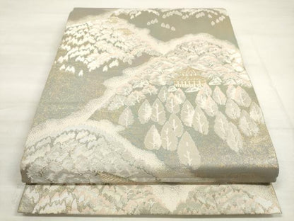 平和屋着物◎西陣　服部織物謹製　六通柄袋帯　こはく錦　洛西風景　金銀糸　正絹　逸品　DABE2061xg