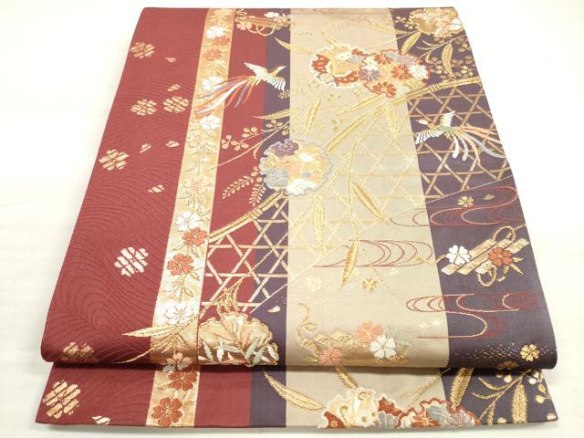 平和屋着物◎六通柄袋帯　唐織　雪輪鳳凰花蝶文　金糸　正絹　逸品　DABE2075xg