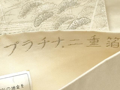平和屋着物◎六通柄袋帯　九百錦織　地紙重ね風景文　プラチナ二重箔　正絹　逸品　DABE2080xg