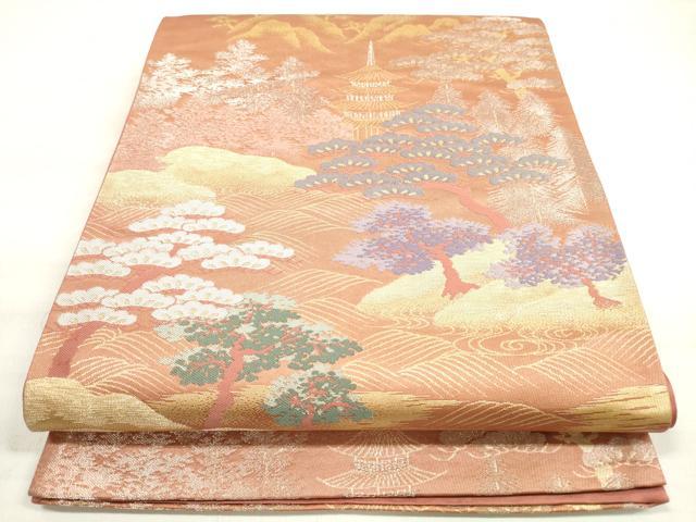 平和屋着物◎六通柄袋帯　唐織　京景五重の塔　金銀糸　正絹　逸品　DABE2083xg