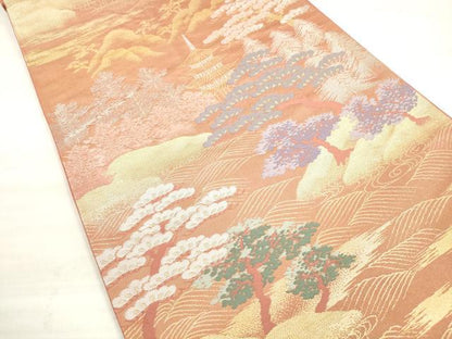 平和屋着物◎六通柄袋帯　唐織　京景五重の塔　金銀糸　正絹　逸品　DABE2083xg