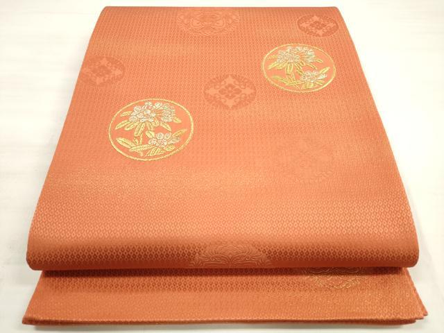 平和屋着物◎六通柄袋帯　花丸文　金糸　正絹　逸品　DABE2088xg
