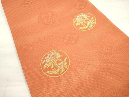 平和屋着物◎六通柄袋帯　花丸文　金糸　正絹　逸品　DABE2088xg