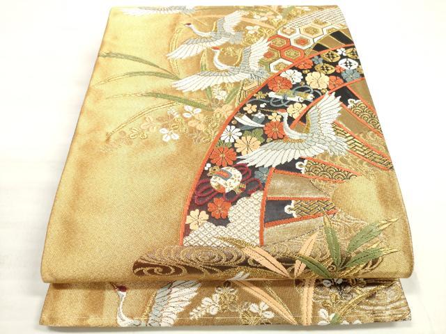 平和屋着物◎六通柄袋帯　唐織　吉祥片輪車花鳥文　金糸　正絹　逸品　DABE2090xg