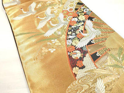 平和屋着物◎六通柄袋帯　唐織　吉祥片輪車花鳥文　金糸　正絹　逸品　DABE2090xg