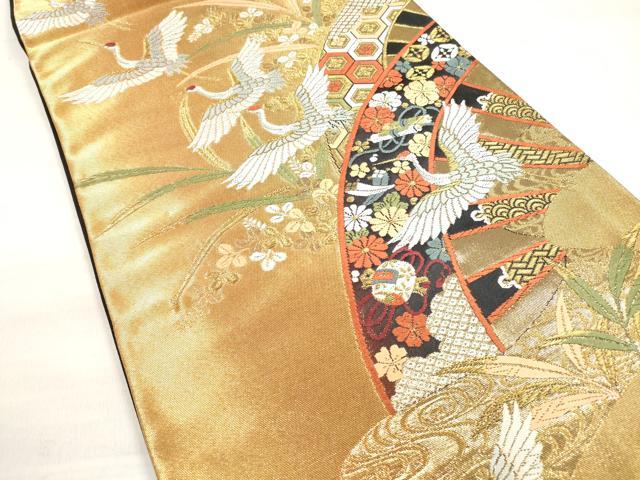 平和屋着物◎六通柄袋帯　唐織　吉祥片輪車花鳥文　金糸　正絹　逸品　DABE2090xg