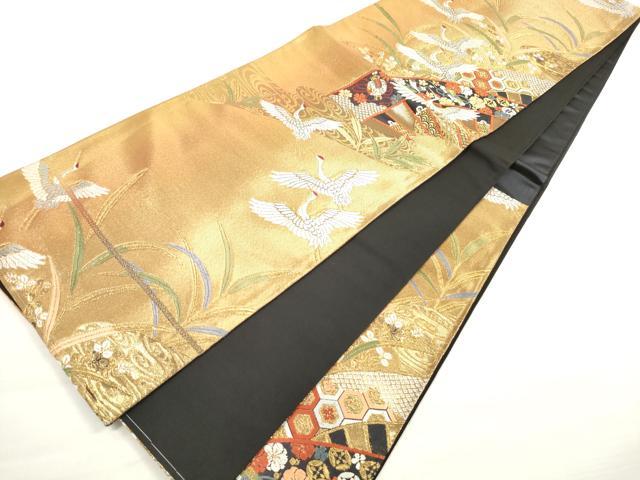 平和屋着物◎六通柄袋帯　唐織　吉祥片輪車花鳥文　金糸　正絹　逸品　DABE2090xg