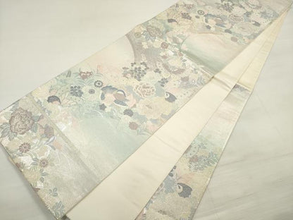 平和屋着物◎六通柄袋帯 唐織 花鳥舞蝶文 プラチナ箔 正絹 逸品 DABE2093xg