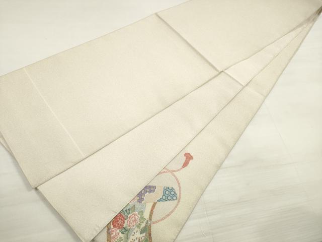 平和屋着物◎綴れ 太鼓柄袋帯 唐織 絵巻人物御所車花文 金糸 正絹 逸品 DABE2117xg
