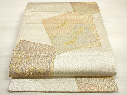 平和屋着物◎六通柄袋帯 吉祥色紙重ね飛鶴文 金銀糸 正絹 逸品 DABE2127xg