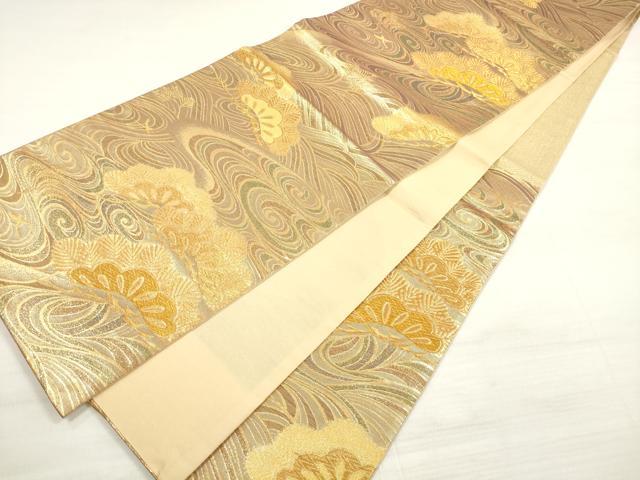 平和屋着物◎六通柄袋帯 流水飛鳥松文 金糸 正絹 逸品 DABE2129xg