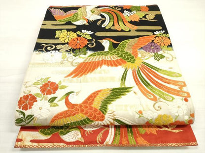 平和屋着物◎六通柄袋帯 唐織 エ霞鳳凰花文 金糸 正絹 逸品 DABE2131xg