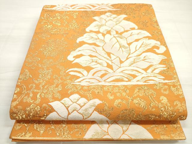 平和屋着物◎六通柄袋帯 唐織 鶏頭金襴 花唐草文 金糸 正絹 逸品 DABE2135xg