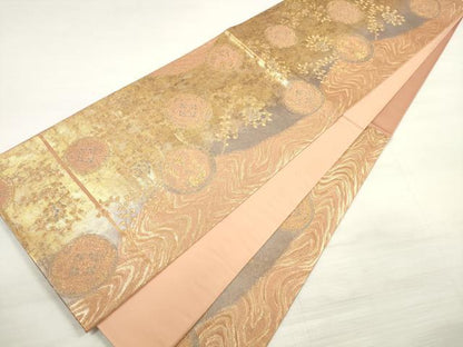 平和屋着物◎六通柄袋帯 花絵皿 唐草文 金銀糸 引箔 正絹 逸品 DABE2160xg
