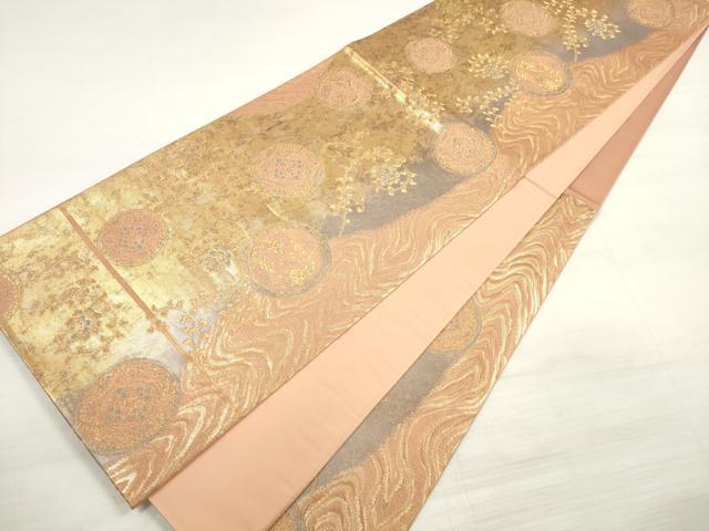 平和屋着物◎六通柄袋帯 花絵皿 唐草文 金銀糸 引箔 正絹 逸品 DABE2160xg
