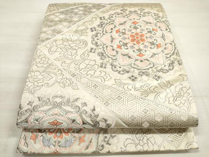 平和屋着物◎六通柄袋帯 唐織 正倉院花文 更紗 銀糸 正絹 逸品 DABE2166xg