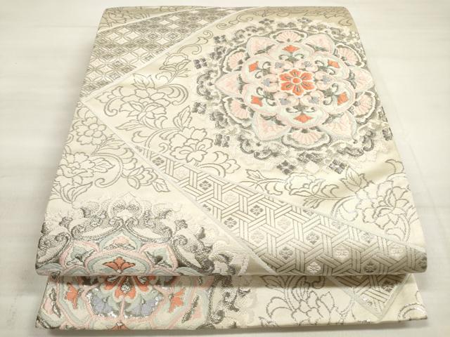 平和屋着物◎六通柄袋帯 唐織 正倉院花文 更紗 銀糸 正絹 逸品 DABE2166xg