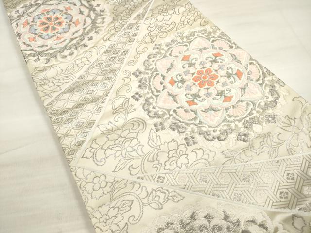 平和屋着物◎六通柄袋帯 唐織 正倉院花文 更紗 銀糸 正絹 逸品 DABE2166xg