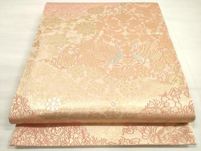 平和屋着物◎六通柄袋帯 向かい鳥更紗花文 金銀糸 正絹 逸品 DABE2167xg