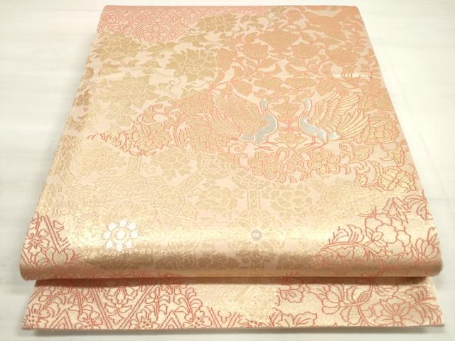 平和屋着物◎六通柄袋帯 向かい鳥更紗花文 金銀糸 正絹 逸品 DABE2167xg