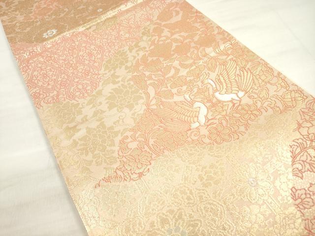 平和屋着物◎六通柄袋帯 向かい鳥更紗花文 金銀糸 正絹 逸品 DABE2167xg