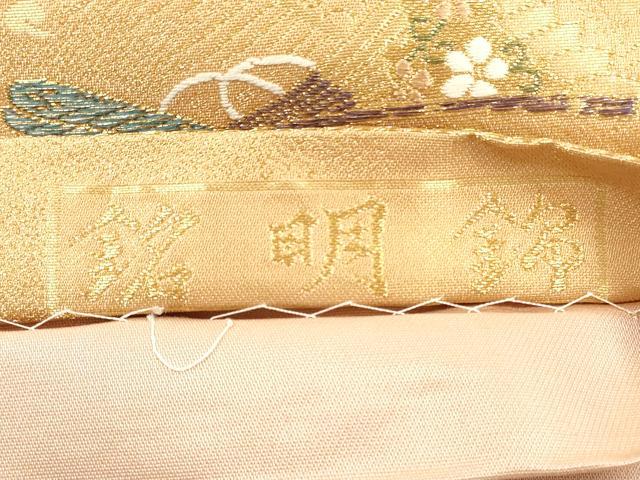 平和屋着物◎六通柄袋帯　唐織　銘明錦　几帳楽器花鳥文　金糸　正絹　逸品　DABE2192xg