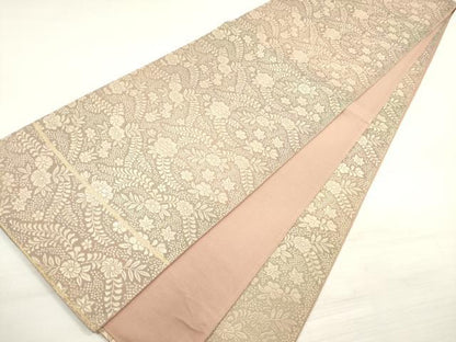 平和屋着物◎西陣　全通柄袋帯　草花文　金糸　証紙付き　正絹　逸品　DABE2193xg