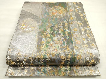 平和屋着物◎六通柄袋帯　大原野蒔絵文　金銀糸　引箔　正絹　逸品　DABE2202xg