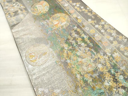 平和屋着物◎六通柄袋帯　大原野蒔絵文　金銀糸　引箔　正絹　逸品　DABE2202xg